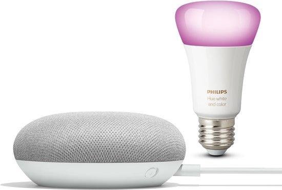 Philips Hue White and Color Ambiance Bluetooth lamp - Incl. Google Nest Mini Wit - E27